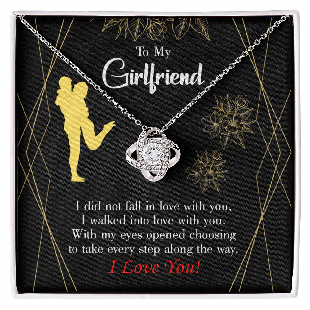 Girlfriend Walked Into Love Infinity Knot CZ Necklace Silver Tone Standard Box